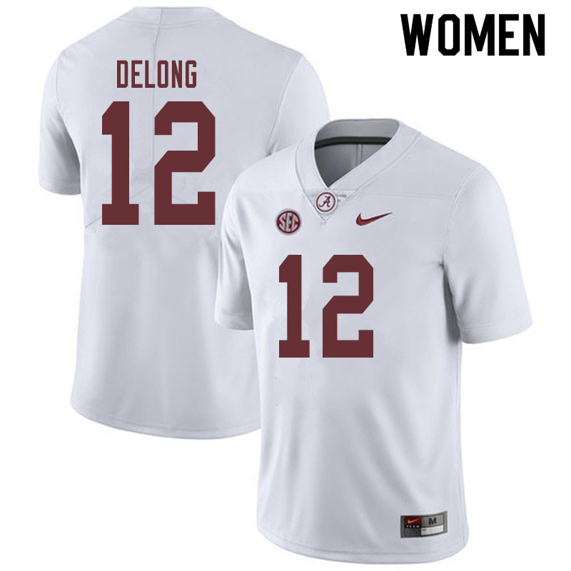 Women #12 Skyler DeLong Alabama Crimson Tide College Football Jerseys Sale-White